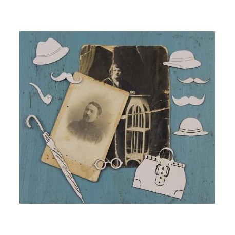 Набор чипборда «Дневники памяти» Усы (3), шляпы (3), очки, трубка, зонт