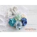 Букетик диких роз, оттенки синего, 3см, 5 цветочков