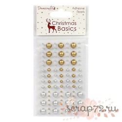 Клеевые полужемчужинки Dovecraft Christmas Basics Pearls, цвет серебро и золото, 91шт.