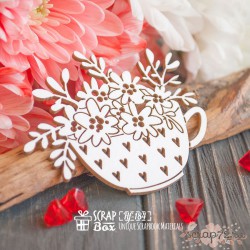 Чипборд Чашка в сердечках с цветами Hf-184, 65 x 53 мм 