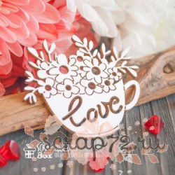 Чипборд Чашка с цветами " Love" Hm-077, 55 x 48 мм