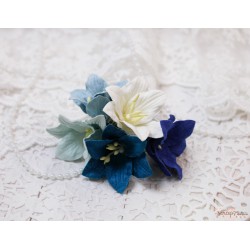 Букетик лилий, синий микс, 5 цветочков разных оттенков, 5 см