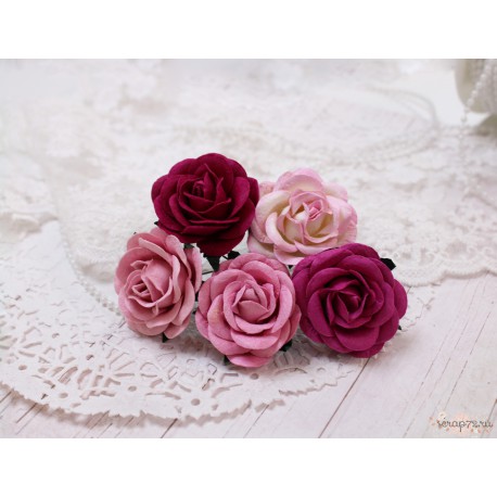 Роза шпаллера, розовый микс, 5 цветочков разных оттенков