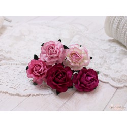 Чайная роза, розовый микс, 40мм, 5 цветочков разных оттенков